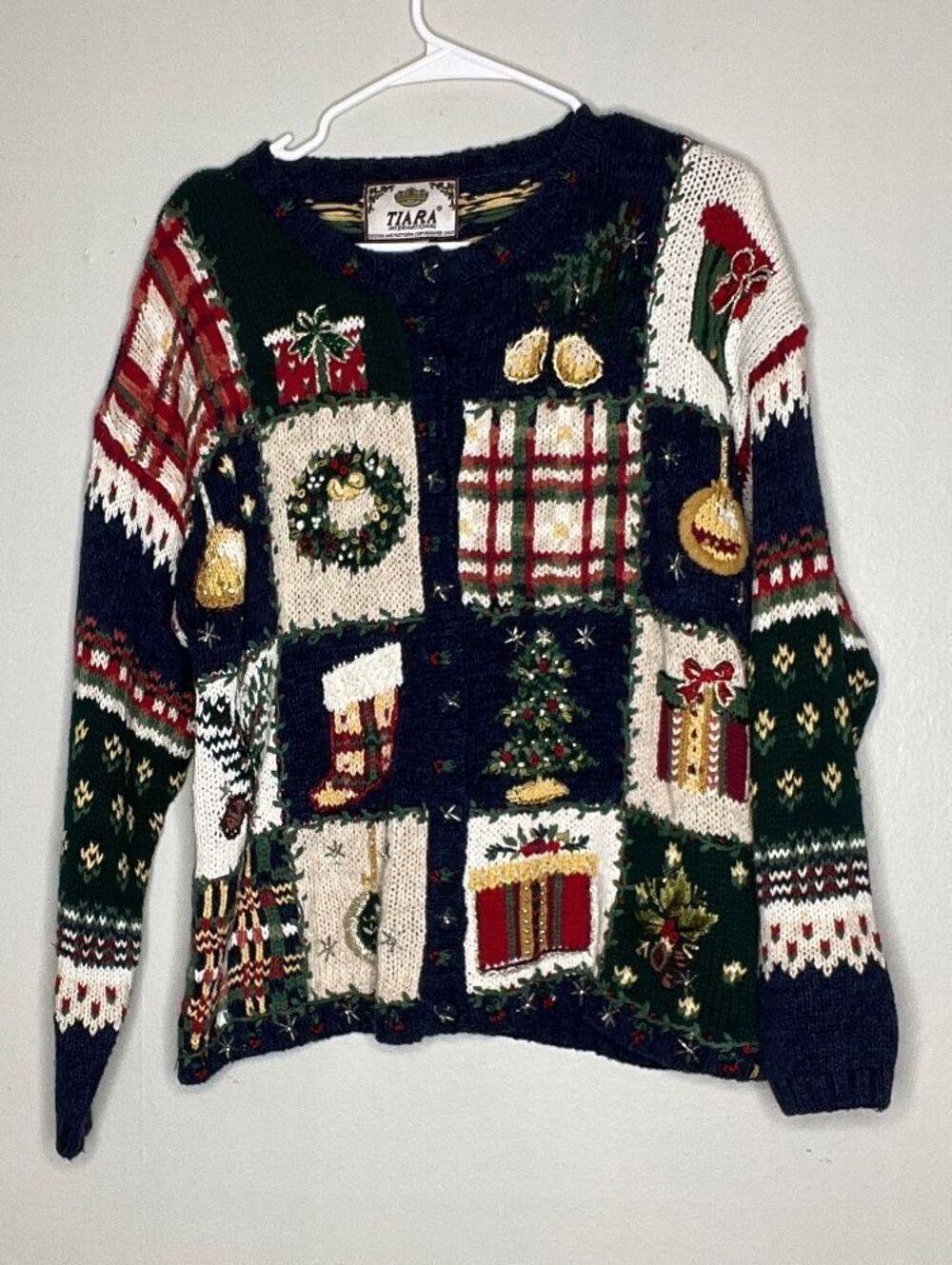 Tiara International Women's Small Christmas Sweater Cardigan Knit